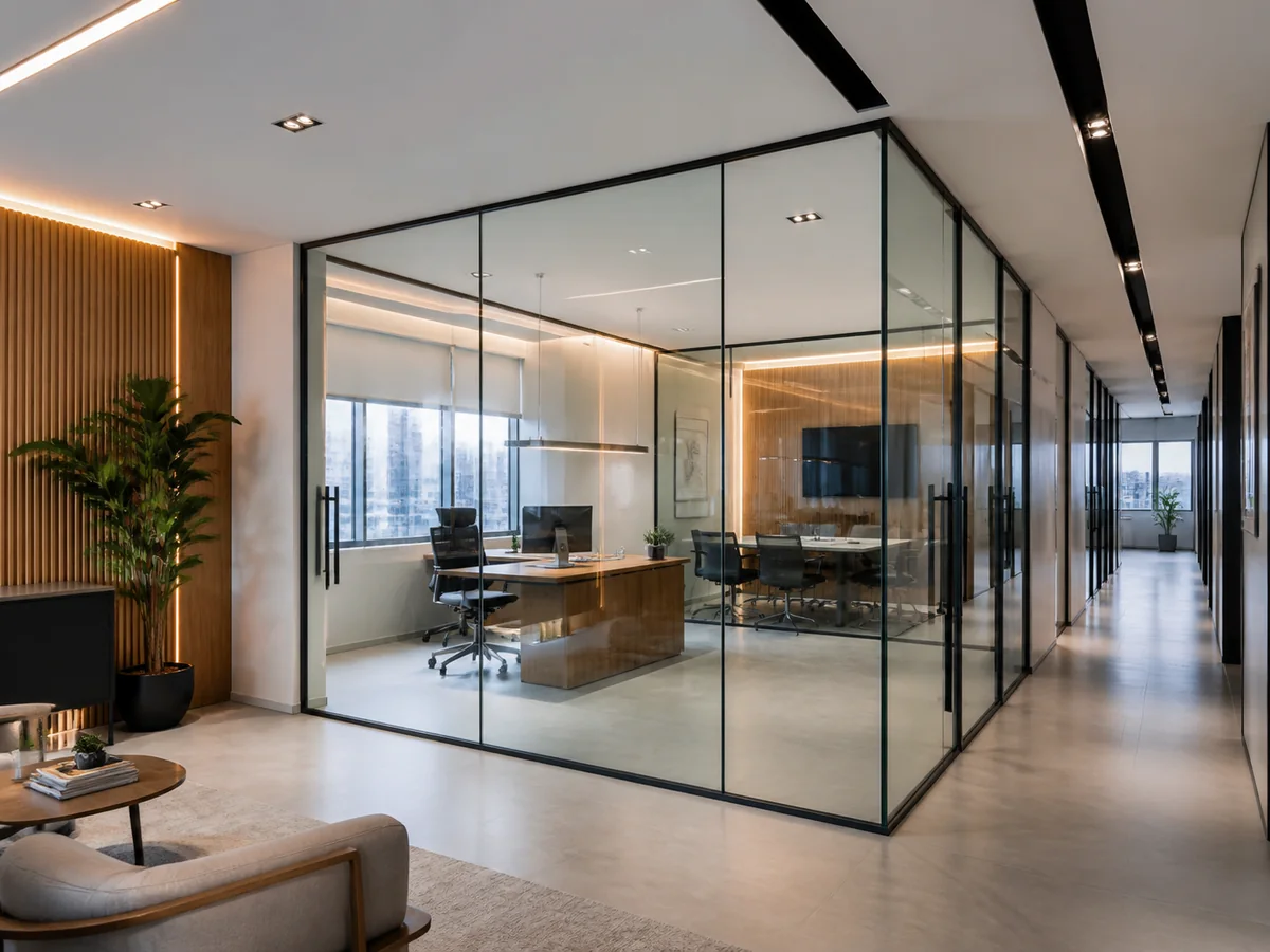 Divisória de Vidro para Escritório em Guará, DF, exibido como obra recente exclusiva da home da Vidraçaria Ceilândia Premium.