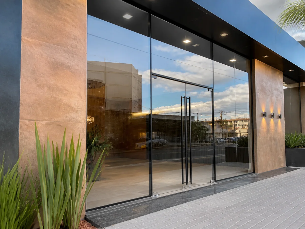 Porta de Vidro Temperado Comercial em Taguatinga, DF, exibido como obra recente exclusiva da home da Vidraçaria Ceilândia Premium.